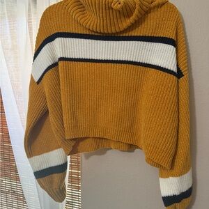 My Michelle Mustard and White Striped Turtleneck Sweater Size Large